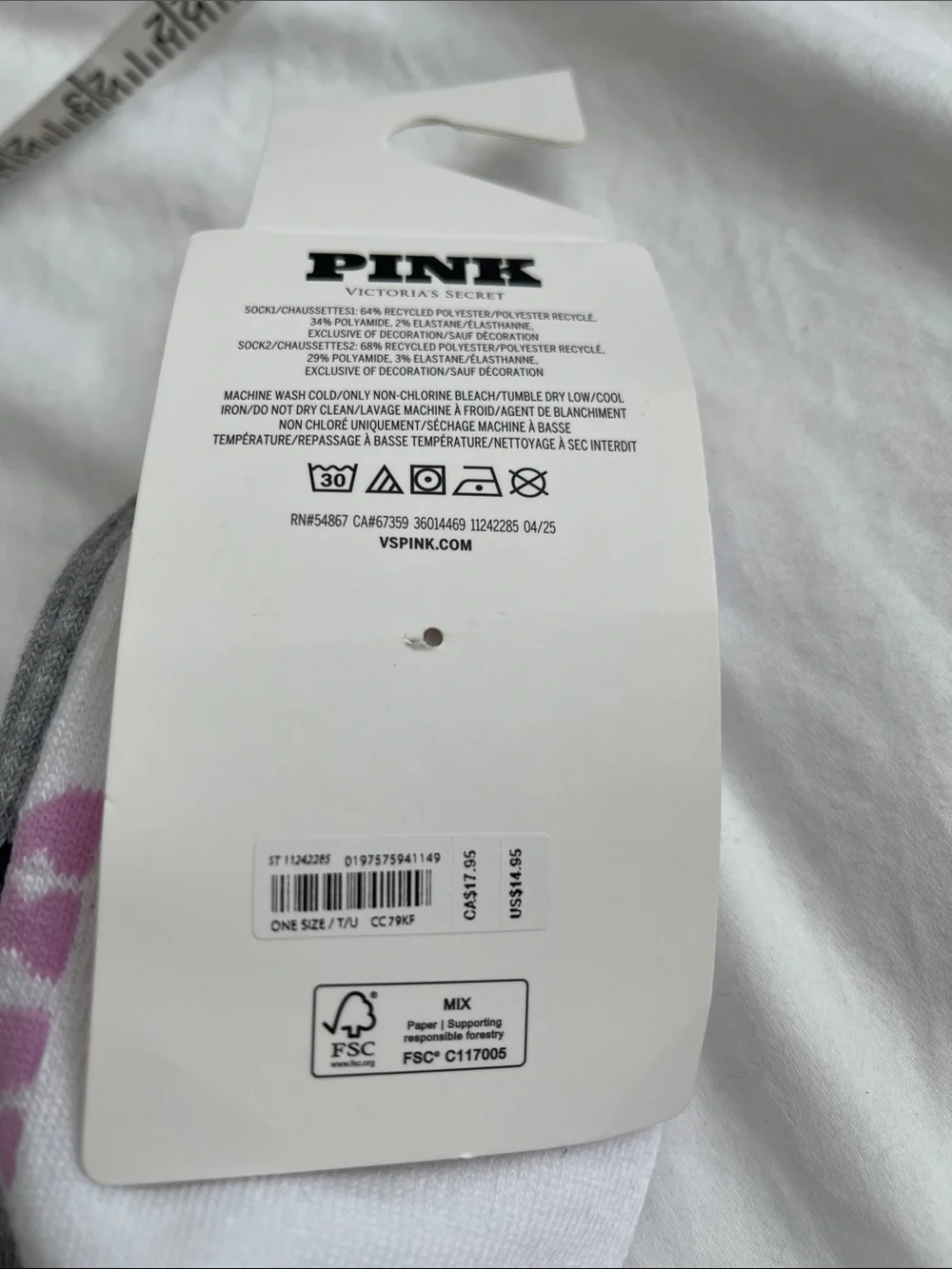 PINK Victoria's Secret Women’s Teens 2-Pack Socks White & Gray with Pink Stripe